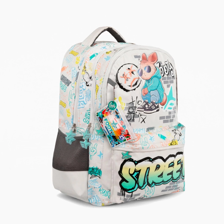 Mochila Escolar Footy 2026 Street Style Blanca 18" Art.F26443